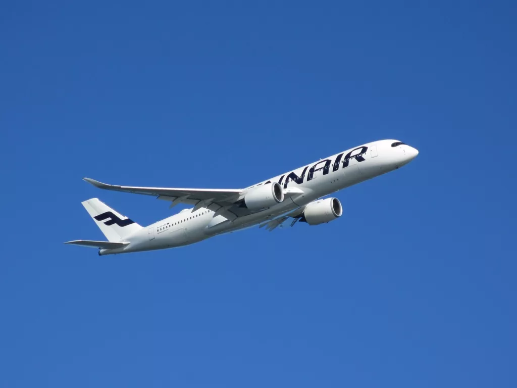 A Finnair A350 in the air - Finnair offers some frequent flyers and premium passengers free in-flight Wi-Fi