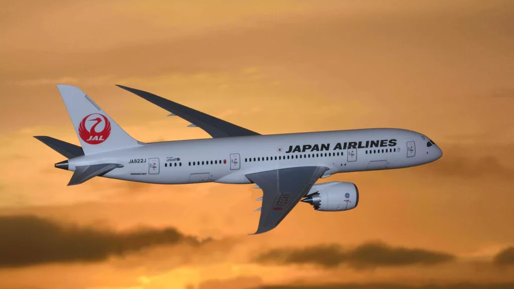 Japan Airlines Boeing 787 Dreamliner in the air - Japan Airlines offers free in-flight Wi-Fi on domestic flights and to frequent travelers