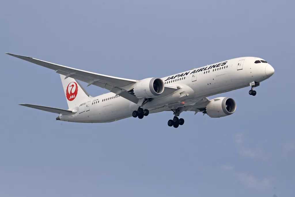 Japan Airlines plane in the air