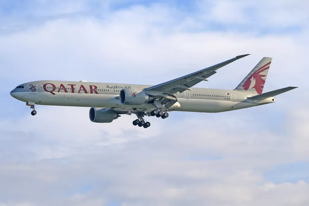 Qatar Airways Boeing 777 in the sky