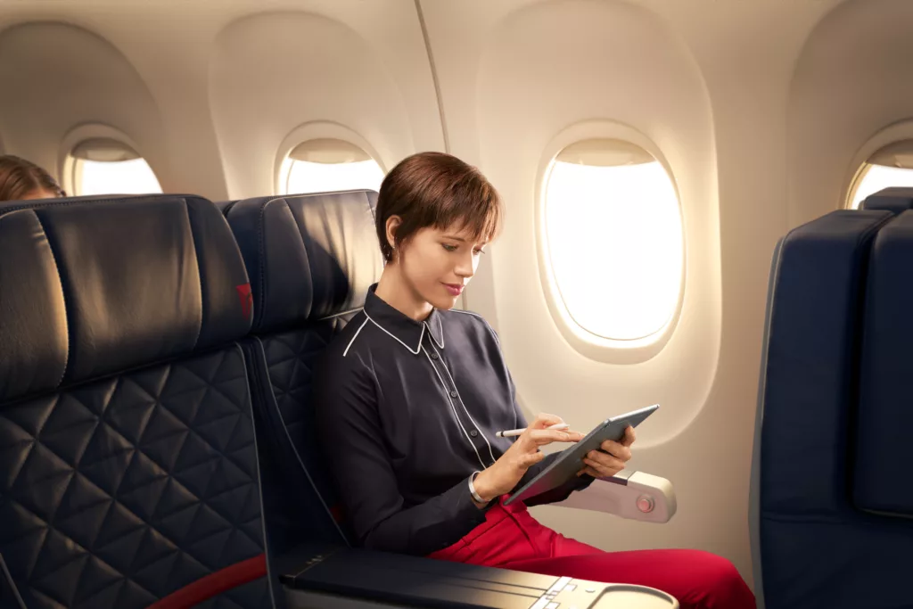 Delta Air Lines offers free in-flight Wi-Fi to all passengers on Wi-Fi enabled domestic flights