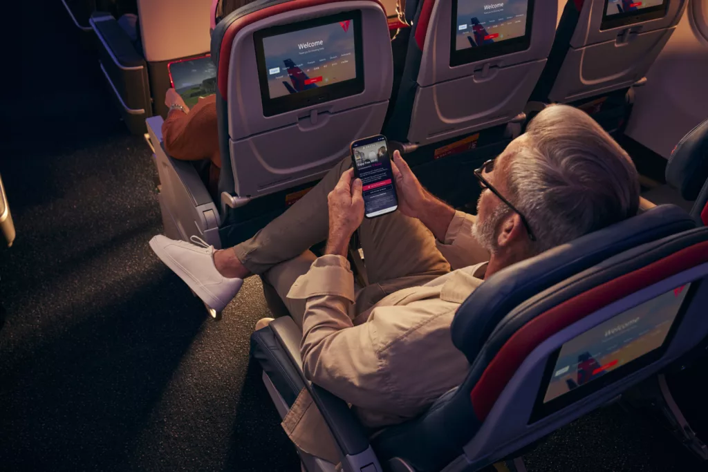 Delta is rolling out free in-flight Wi-Fi on domestic flights in February 2022. The airline aims to make the service available on international flights by 2024.