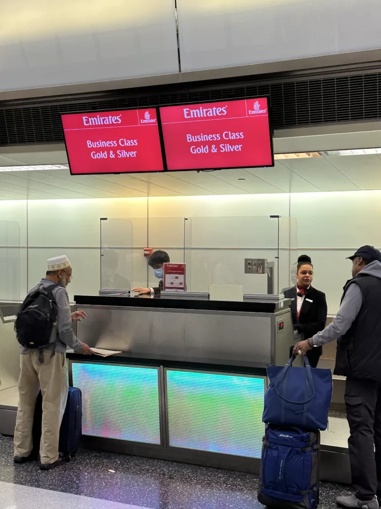 Emirates premium check in area at Newark