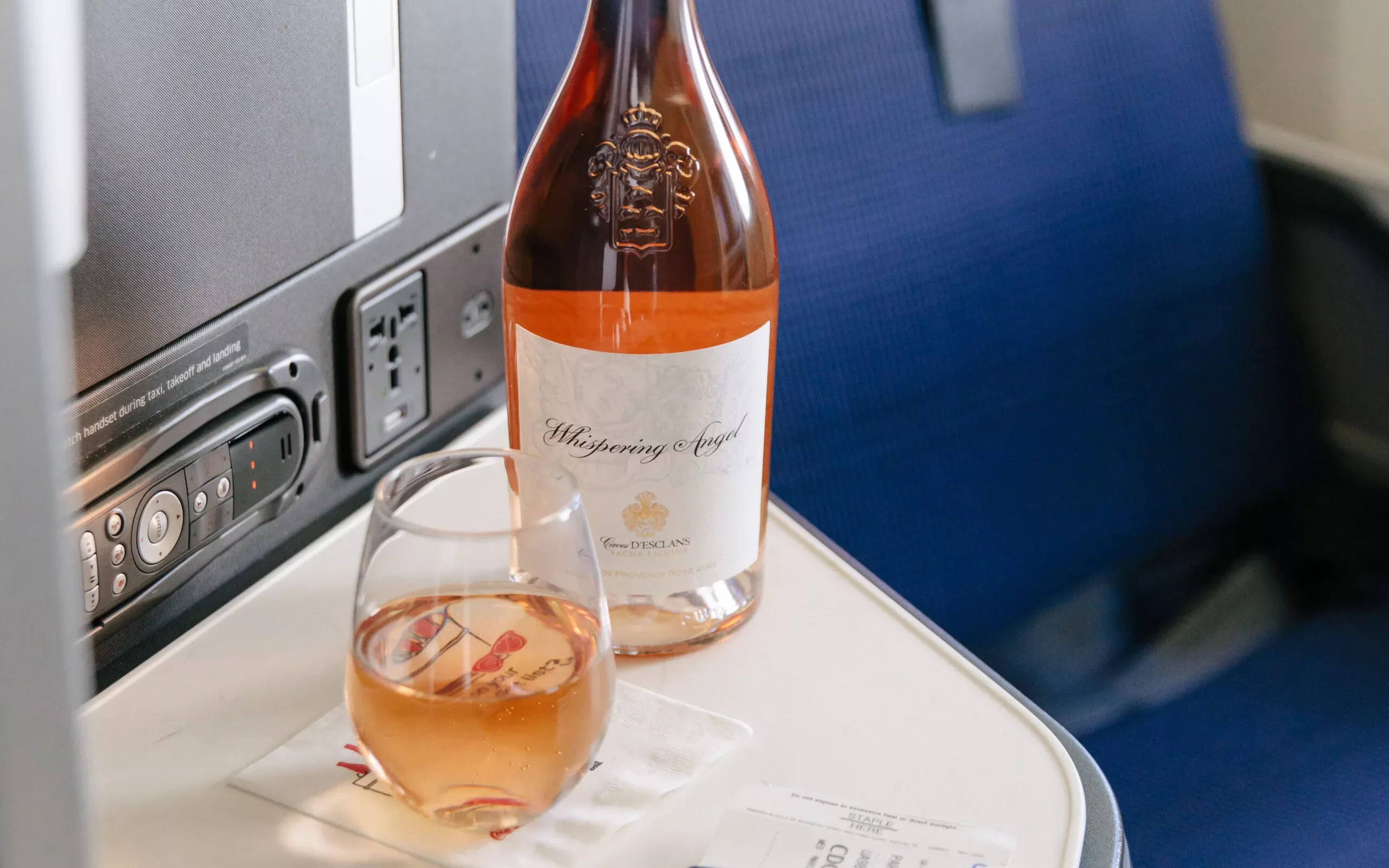 United is serving Whispering Angel in its Polaris Business Class