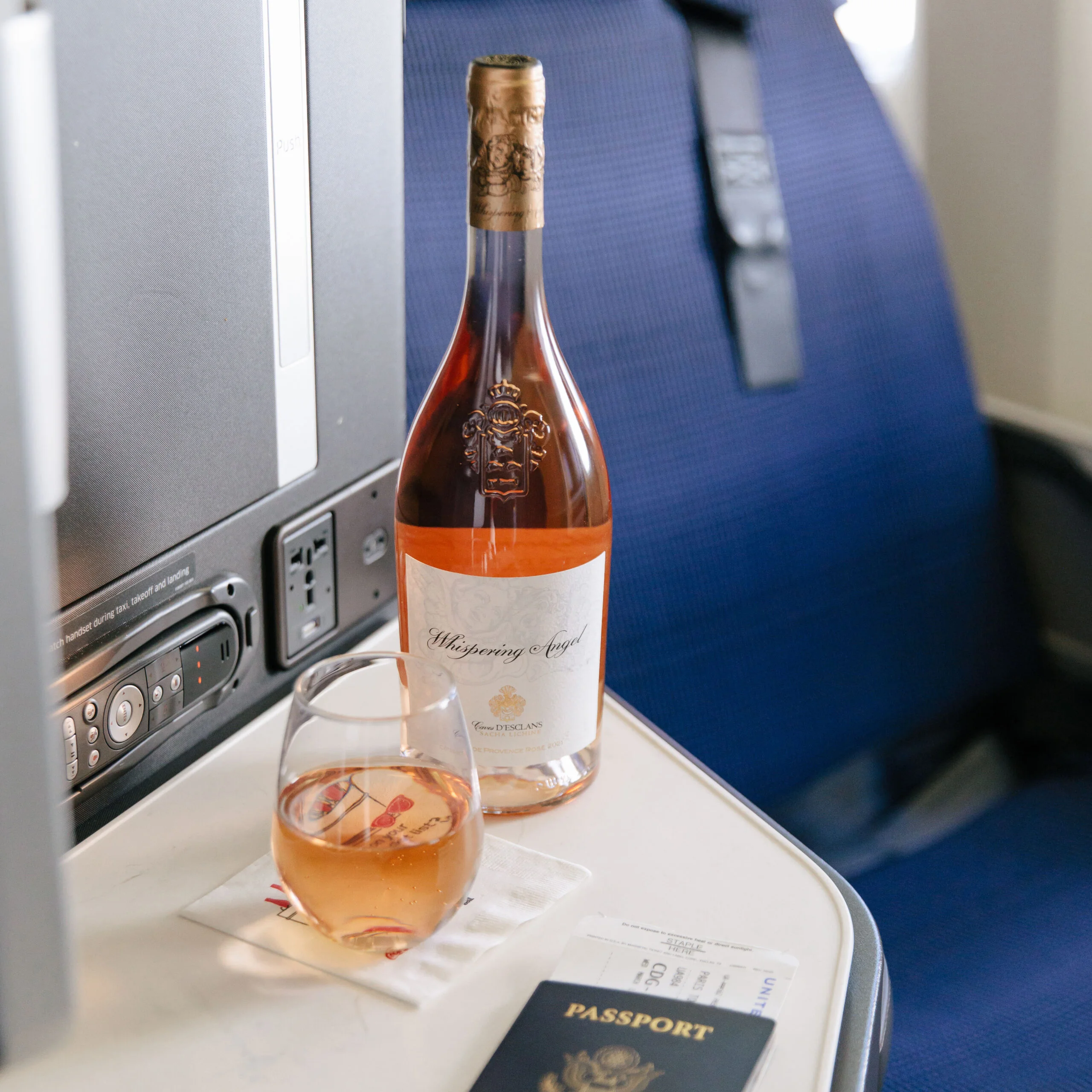 United is serving Whispering Angel in its Polaris Business Class
