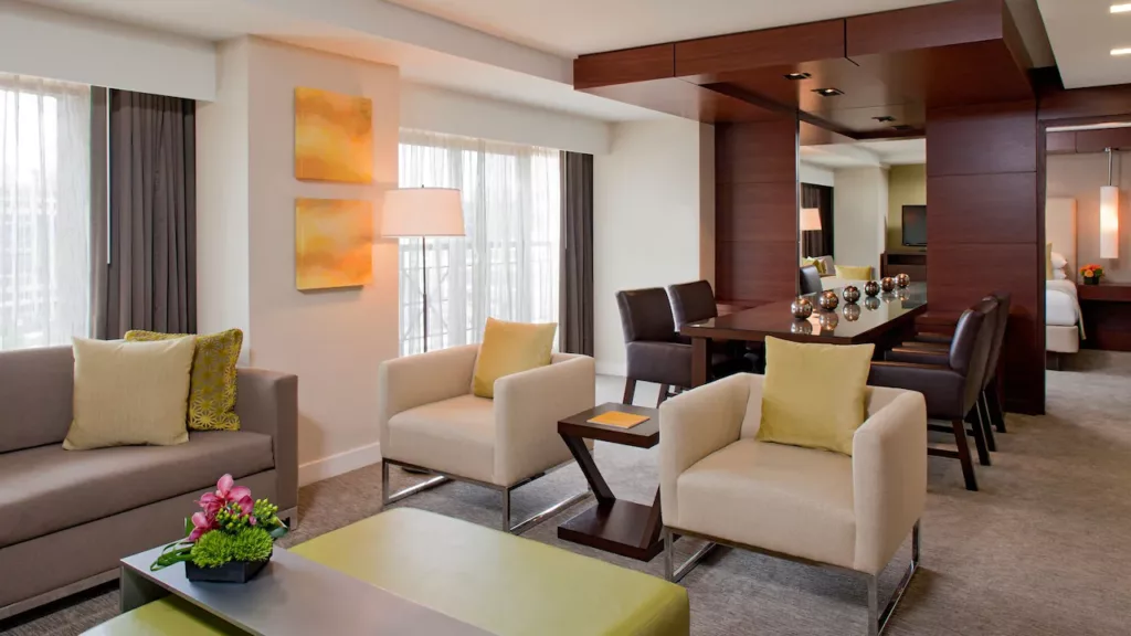 The 1,092 sq.ft. Grand Suite at the Grand Hyatt Washington DC is a standard suite eligible for best room available upgrades