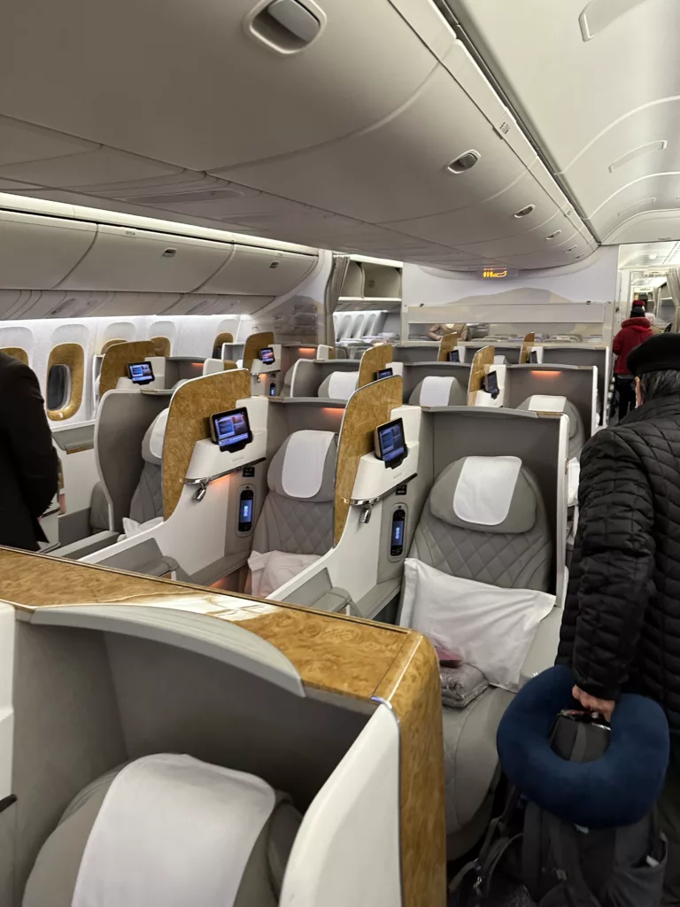 Emirates 777 business class cabin