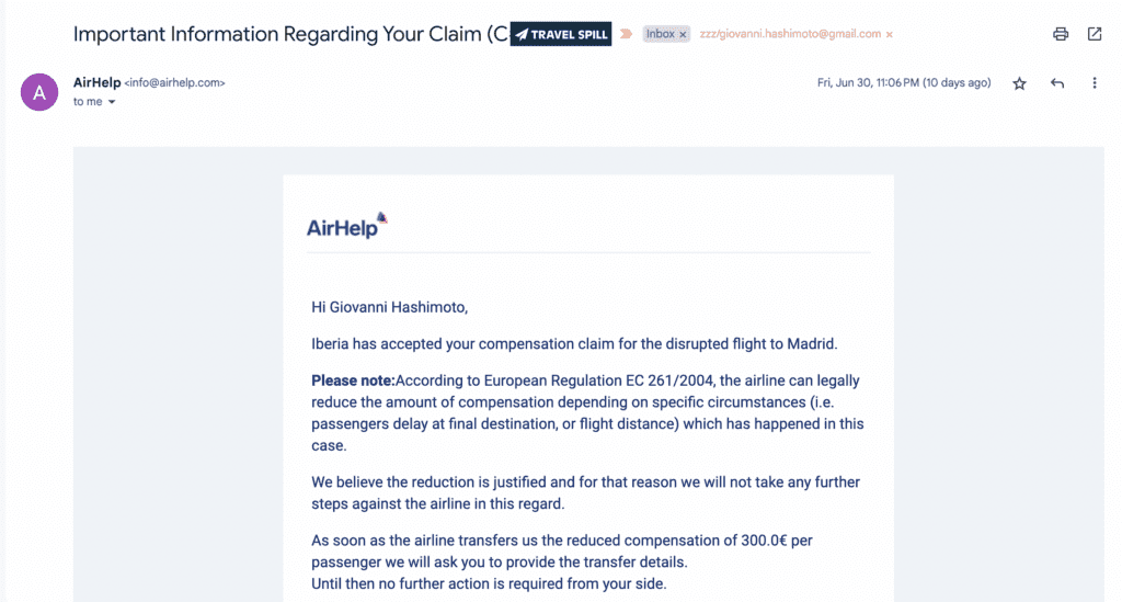 AirHelp Claim Information Email -