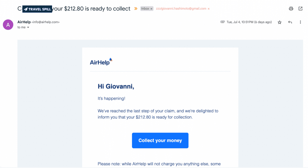 AirHelp Claim Your Money email -
