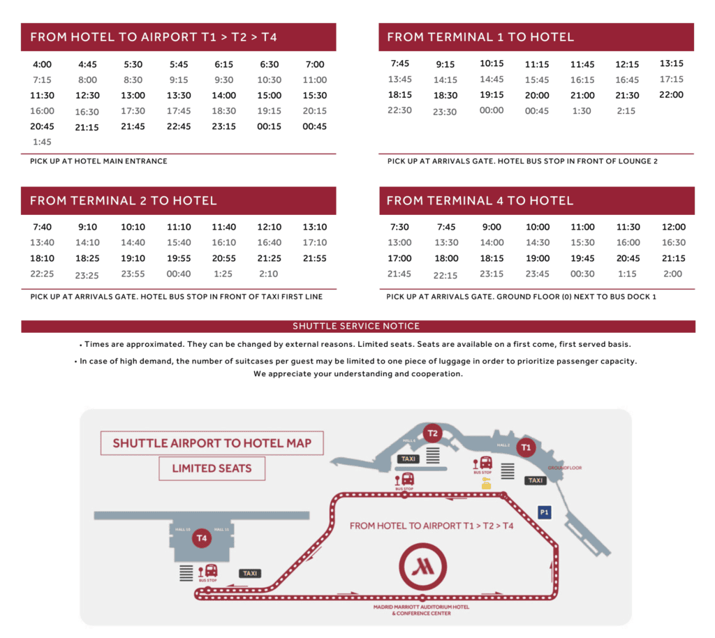 Marriott Madrid Airport free shuttle schedule